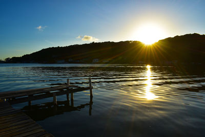 Scenic view of lake against sky during sunset