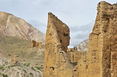 Low angle view of old ruins against clear sky