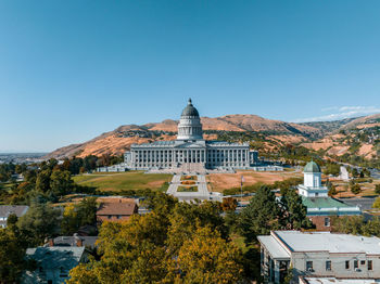 Aerial panoramic view of the salt lake city capitol building