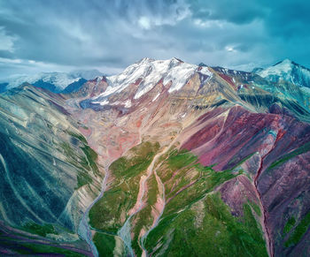 View of mountain range against cloudy sky