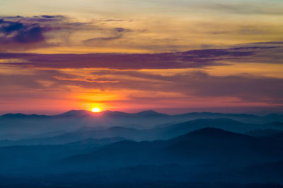 Scenic view of silhouette mountains against sky during sunset