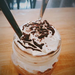 Close-up of ice cream on table