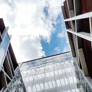 Low angle view of modern building against sky