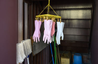 Rubber gloves drying in the street.