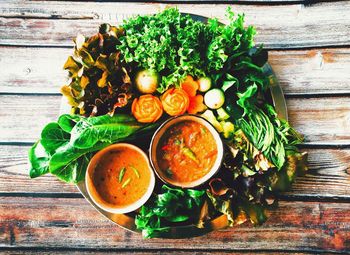 High angle view of vegetables on table