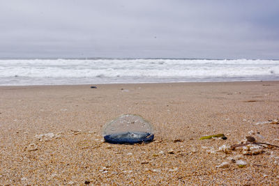 Pebbles on beach against sky