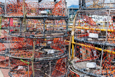 Low angle view of fishing rod at construction site