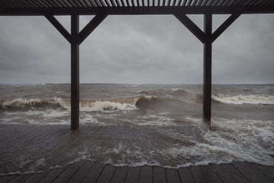 Raging waters on the quay during a storm