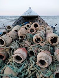 Stack of fishing net on beach