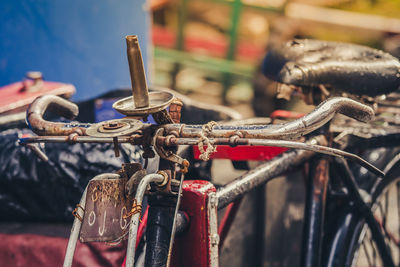 Close-up of rusty bicycle