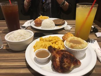 High angle view of breakfast served on table