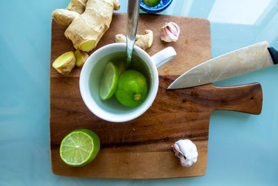 High angle view of fruits on table