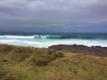 Scenic view of sea against cloudy sky