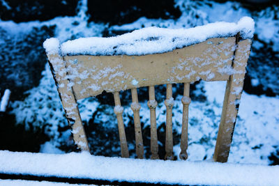 Close-up of snow covered railing