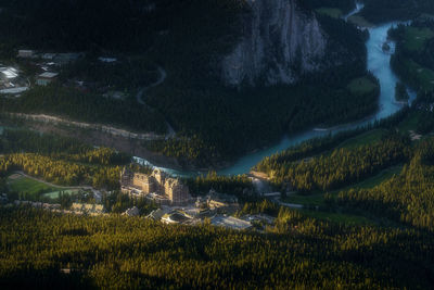 High angle view of fairmont banff landscape