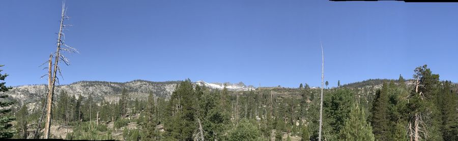 Panoramic view of landscape against clear blue sky