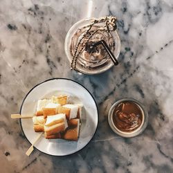 High angle view of food on table