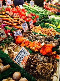 High angle view of vegetables for sale at market stall