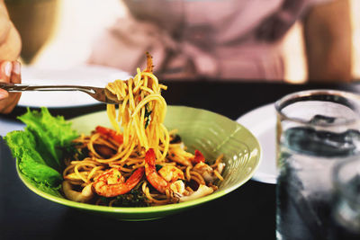 Close-up of meal served on table