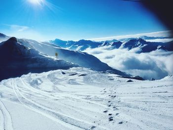 Scenic view of snowcapped mountains against sky