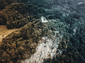 High angle view of rock formation in sea