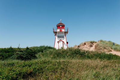 Lighthouse against clear blue sky