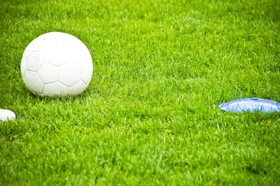 Full frame shot of soccer ball on field