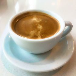 Close-up of coffee cup on table