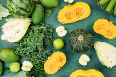 High angle view of vegetables on table