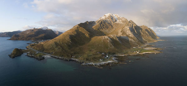 Panoramic view of the mountains and islands around lofoten