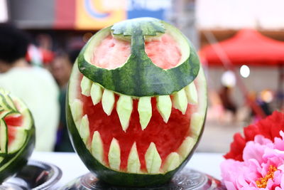 Close-up of watermelon on table