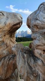 Close-up of rock formation against sky