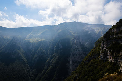 Scenic view of mountains against sky in montefortino, marche italy