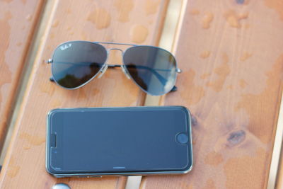 High angle view of sunglasses on table
