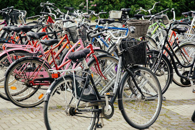 Bicycles parked on street