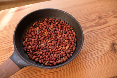 High angle view of food in bowl on table