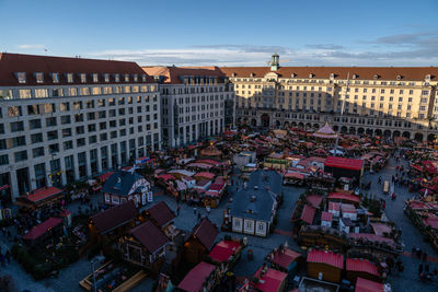 High angle view of buildings in city