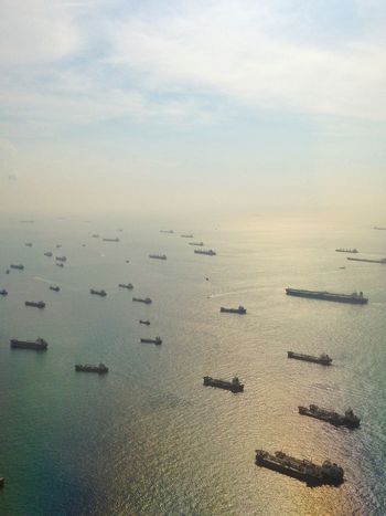 Aerial view of industrial ships