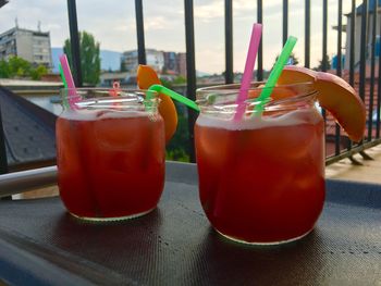 Close-up of drinks on table