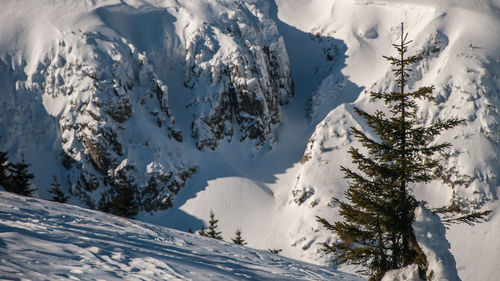 Scenic view of snow covered mountains