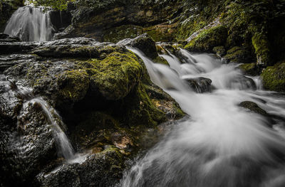 View of waterfall in forest