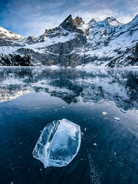 High angle view of frozen lake