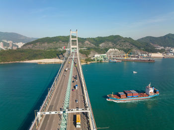 High angle view of bridge over sea against sky