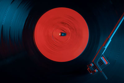 High angle view of record player needle