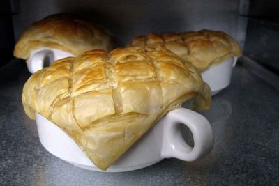 High angle view of bread in plate on table