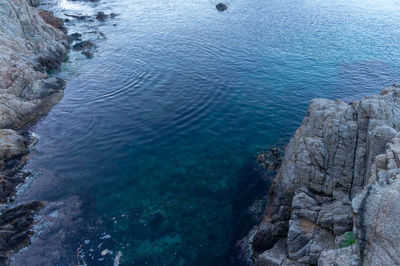 High angle view of rock formation in sea