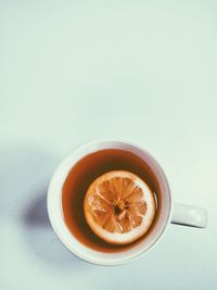 High angle view of tea in cup on table