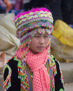 Portrait of girl wearing multi colored outdoors