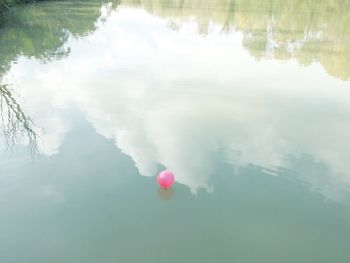 High angle view of balloons on lake