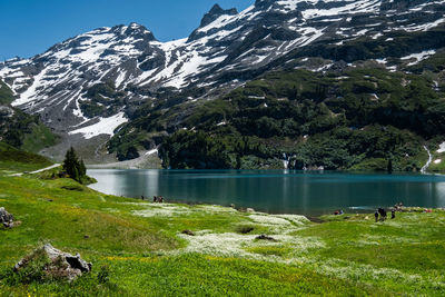 Scenic view of lake and mountains